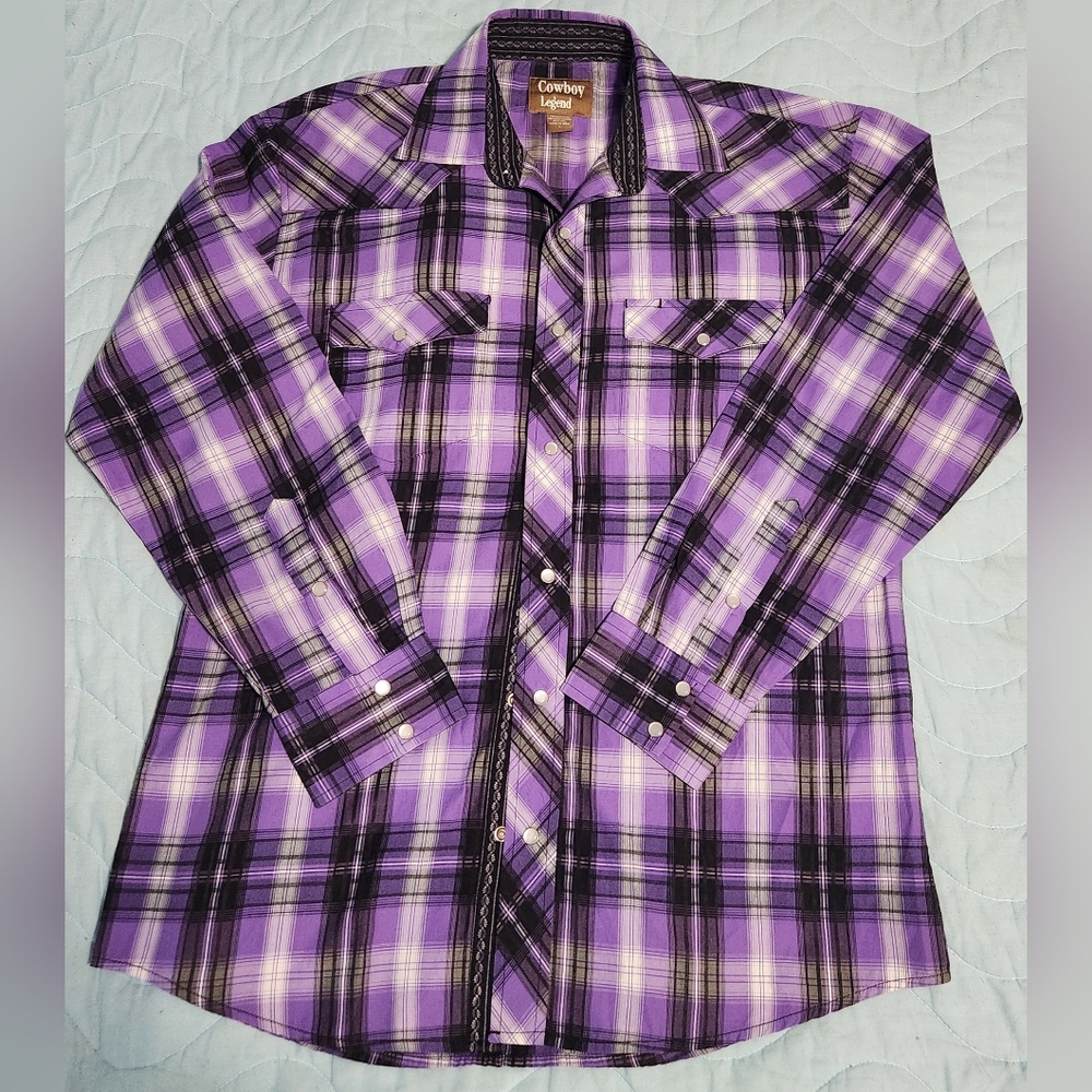 Cowboy Legend Purple Plaid Casual Men's Shirt